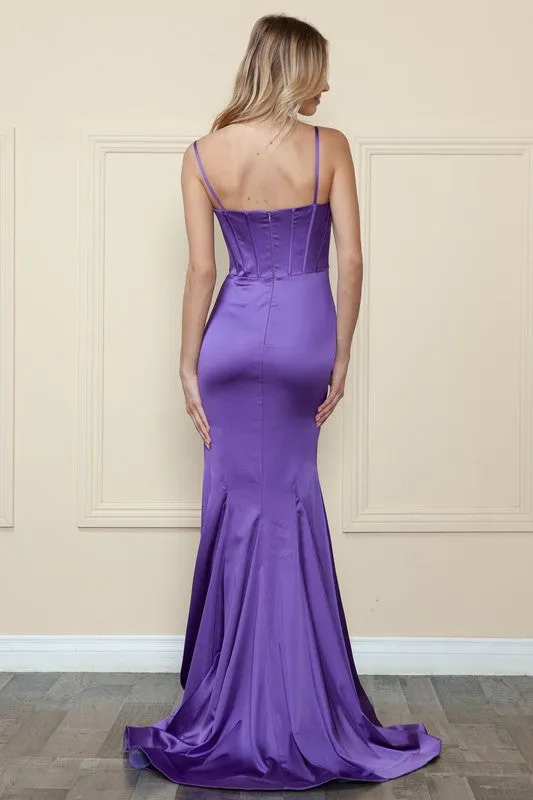 Purple Charmeuse Corset Top Spaghetti Strap Long Dress