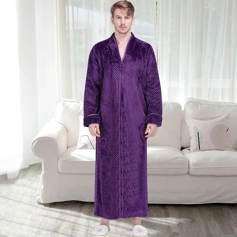 Women Winter Extra Long Thick Warm Bath Robe Plus Size Zipper Luxury Flannel Peignoir Pregnant Bathrobe Men Coral Fleece Robes