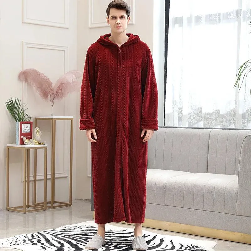 Women Winter Extra Long Thick Warm Bath Robe Plus Size Zipper Luxury Flannel Peignoir Pregnant Bathrobe Men Coral Fleece Robes