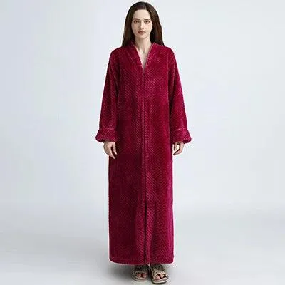 Women Winter Extra Long Thick Warm Bath Robe Plus Size Zipper Luxury Flannel Peignoir Pregnant Bathrobe Men Coral Fleece Robes