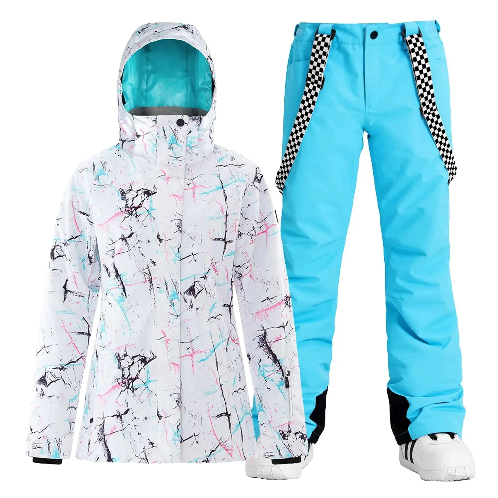 Women's Detachable Hat Ski Jacket and Pants Set